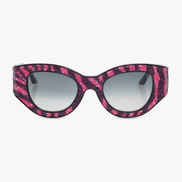 Anna Karin Karlsson Lucky Goes To Vegas Pink Zebra Cat Eye Swarovski Sunglasses